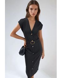 Busem - Gestructureerde Midi Jurk Met V-Hals - Lyst
