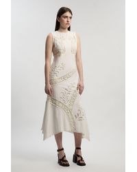 Karen Millen - Petite Cutwork And Embroidery Linen Viscose Woven Maxi Dress - Lyst