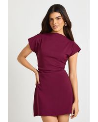 Boohoo - Ruched High Neck Cap Sleeve Shift Dress - Lyst