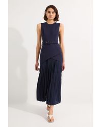 Karen Millen - Ponte And Georgette Jersey Pleated Maxi Dress - Lyst