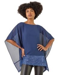 Roman - Sequin Hem Contrast Tunic Top - Lyst