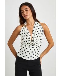 Boohoo - Cowl Neck Trim Polka Halter Top - Lyst