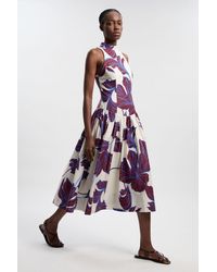Karen Millen - Graphic Print Cotton Sateen Woven Halter Dress Viscose - Lyst