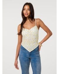 Pink Vanilla - Hanky Hem Printed Mesh Crop Top - Lyst