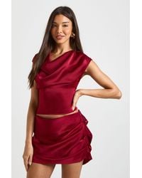 Boohoo - Satin Drape Front Skort - Lyst