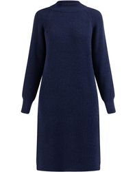 Dreimaster - Gebreide Midi-jurk Met Lange Mouwen Dames Marine - Lyst