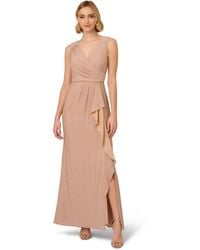 Adrianna Papell - Metallic Knit Draped Gown - Lyst