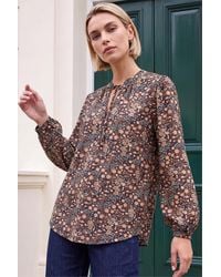Roman - Floral Puff Print Tie Neck Shirt - Lyst