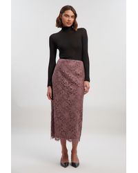 Karen Millen - Lace With Taping Woven Midi Skirt - Lyst