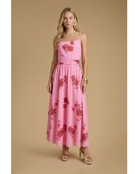 Oasis - Printed Mesh Strappy Prom Midi Dress - Lyst