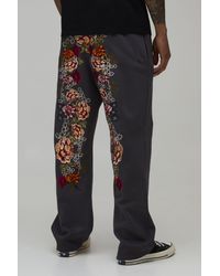 BoohooMAN - Straight Fit Floral Embroidered Jogger - Lyst