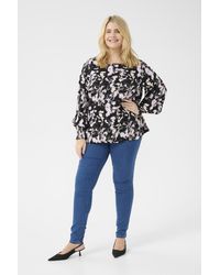 Kaffe - Blouse Met Lange Mouwen Regular Fit Black/pink Graphic Strokes Black Multi - Lyst