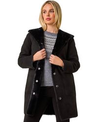 Roman - Petite Faux Sheepskin Reversable Hooded Coat - Lyst