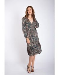 Gini London - Animal Print Long Sleeve Split Detail Midi Wrap Dress - Lyst