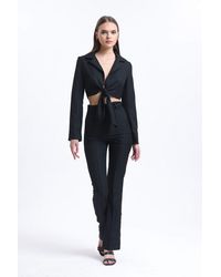 Hiccup - 2 Pieces: Cropped Shirt With A Tie Up Detail & High Waist Straight Leg Trousers - Lyst