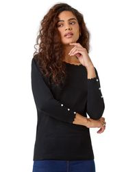 Roman - Diamante Button Scallop Edge Jumper - Lyst