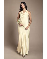 Oasis - Petite Cowl Halterneck Satin Maxi Bridesmaid Dress - Lyst