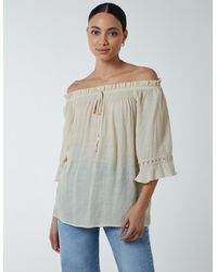 Blue Vanilla - Bardot Tie Front Top - Lyst
