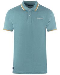 Aquascutum - Twin Tipped Collar Brand Logo Avio Blue Polo Shirt - Lyst