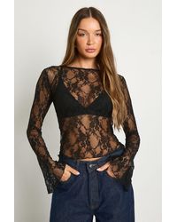 Boohoo - Lace Boat Neck Flare Sleeve Top - Lyst