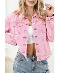 Azura Exchange - Dames Denimjack Met Knop En Flapzakken In Roze - Lyst