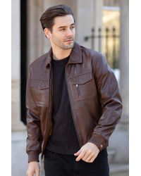 Ashwood Leather - 'Torino Classic' Real Classic Bomber Jacket With Brando Collar - Lyst