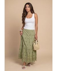Urban Bliss - Broderie Maxi Skirt Sage - Lyst