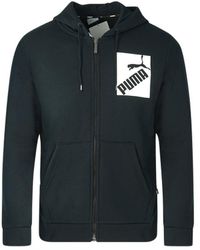 PUMA - Big Logo Fz Zwarte Fl-hoodie Met Rits - Lyst