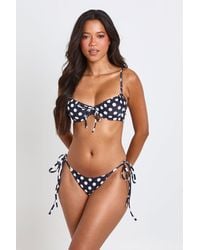 Boohoo - Polka Dot Underwire Plunge Bikini Top And Tie Side Bottom - Lyst