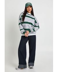 Boohoo - Striped Crew Neck Oversized Sweatshirt - Lyst