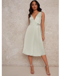 Chi Chi London - Pleated Wrap Dress With Belt Detail - Lyst