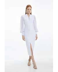 Karen Millen - Bandage Figure Form Zip Detail Chiffon Sleeve Knit Dress - Lyst
