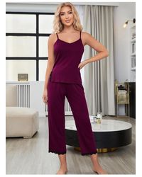 Everyday the Label - Dames V-hals Vetersluiting Split Top En Broek Pyjama Set - Lyst