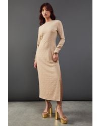 Warehouse - Jersey Jacquard Slash Neck Scoop Back Midi Dress - Lyst