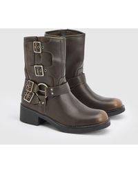 Faith - Seline Faux Leather Medium Block Heel Biker Boots - Lyst