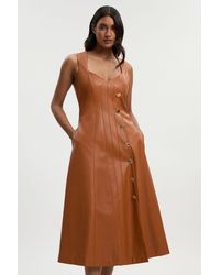 Karen Millen - Faux Leather Button Detail Sleeveless Midi Dress - Lyst