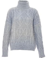 myMo - Trui Met Coltrui Blauw Wol Wit - Lyst