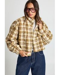 Boohoo - Check Teddy Zip Bomber Jacket - Lyst