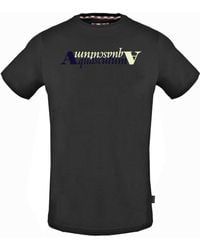 Aquascutum - Stitched Aldis Logo Black T-shirt Cotton - Lyst