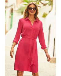 Sosandar - Hot Crinkle Belted Midi Shirt Dress - Lyst