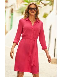 Sosandar - Hot Crinkle Belted Midi Shirt Dress - Lyst