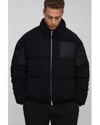 BoohooMAN - Tall Borg & Nylon Funnel Neck Puffer Jacket - Lyst