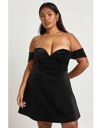 Boohoo - Plus Velvet Bardot Plunge Mini Dress - Lyst