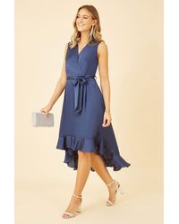 Mela London - Satin Dipped Hem Wrap Over Midi Dress - Lyst
