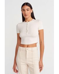 Dilvin - Slim Fit Crop Blouse With Buttons - Lyst
