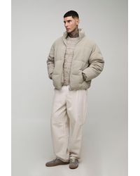 BoohooMAN - Tall Regular Fit Textured Faux Suede Funnel Neck Puffer Jacket - Lyst