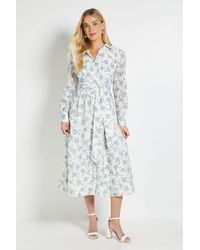 Wallis - Petite Floral Embroidered Midi Shirt Dress - Lyst