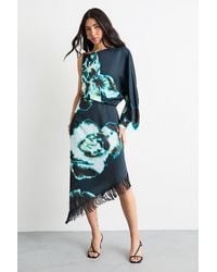 Warehouse - Placement Print One Shoulder Satin Midi Dress - Lyst