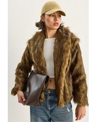 Bianco Lucci - Faux Fur Cropped Open Collar Coat - Lyst