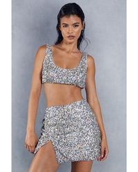 MissPap - Metallic Sequin Mini Skirt - Lyst